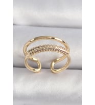 Pirinç Gold Renk Zirkon Taşlı Kadın Yüzük (Altın)