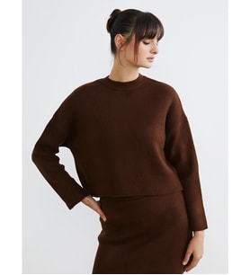 LCW Vision Kahverengi Bisiklet Yaka Oversize Kadın Triko Kazak