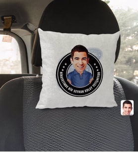 BK Gift Kişiye Özel İsimli Erkek Nihayetinde Karikatürlü Kare Araç Koltuk Yastığı-3
