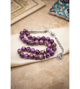 Doğal Jade Taşlı 33'lük Tesbih Metal Püsküllü 8mm Küre Kesim 902845