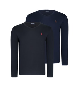 İKİLİ SET T8587 DEWBERRY V YAKA ERKEK SWEATSHIRT-SİYAH-LACİVERT
