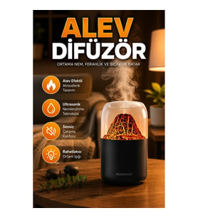 Alev Efektli 280 ml Ultrasonik Aromaterapi Difüzörü LED Işıklı Nemlendirici