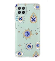 PrintiFy Samsung Galaxy M22 ile Uyumlu 1mm Slim Fit Nazar Boncuğu 5 Baskılı Şeffaf  Kılıf