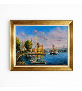 Tablore İstanbul Ortaköy Camii Ve Boğaz Manzaralı Yağlı Boya Dokulu Kanvas Tablo