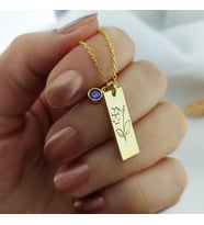 Vaoov 925 Ayar Gümüş Harfli ve Taşlı Plaka Kolye (Gold)