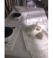 Sofra Takımı Lina Gardenya Keten Yemek Takımı 160x260 Masa Seti 12 Kişilik 26 Parça Runner Set Krem