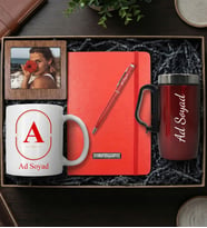 Fotoğraflı Kişisel Hediye Kutusu (Kişiye Özel Fotoğraflı Çerçeve & Bardak Termos & Defter & Touchpen & Kupa Bardak Hediye Seti) (Kırmızı)
