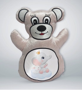BK Gift Sevimli Fil ve Tavşan Tasarımlı Krem Ayıcık Yastık-3