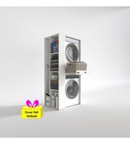 Kenzlife çamaşır-kurutma makinesi dolabı bacce sol byz 187*090*60 çekmeceli + tekli duvar rafı hediye (Beyaz)