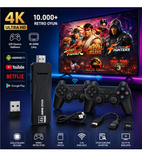 Winex 4K Android TV Stick ve Retro Game Konsol 10000 Atari Makinası Oyunlu 64GB Siyah