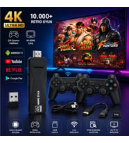 Winex 4K Android TV Stick ve Retro Game Konsol 10000 Atari Makinası Oyunlu 64GB Siyah