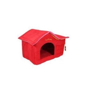 Çatılı Kedi Ve Köpek Evi Kırmızı Kadife Iç Mekan