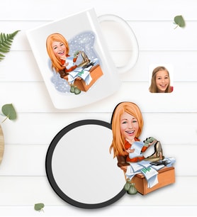 BK Gift Kişiye Özel Kadın Patron Karikatürlü Beyaz Kupa ve Ahşap Bardak Altlığı Hediye Seti-6