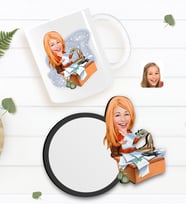 BK Gift Kişiye Özel Kadın Patron Karikatürlü Beyaz Kupa ve Ahşap Bardak Altlığı Hediye Seti-6