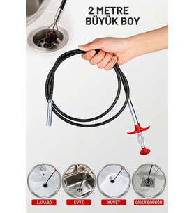 2 Metre Kıskaçlı Lavabo Açma Teli Tıkalı Banyo Lavabo Deliği Gider Boru Açma Teli (4 Kıskaçlı)