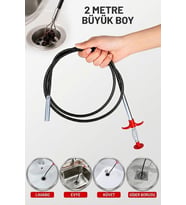 2 Metre Kıskaçlı Lavabo Açma Teli Tıkalı Banyo Lavabo Deliği Gider Boru Açma Teli (4 Kıskaçlı)