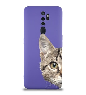 Oppo A5 2020 Uyumlu Lansman Kılıf Catface Tasarımlı İçi Kadife Kapak-Mor (Şeffaf)