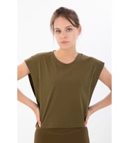 Maraton Regular Kadın Bisiklet Yaka  Zeytin Crop Top