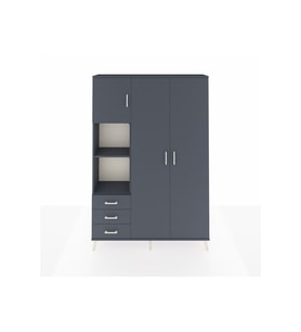 Arges Gardrop 6 Raflı 3 Çekmeceli Tek Askılı 132x30x195 Antrasit-Antrasit