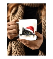 Yılbaşı Kedi Temalı 3 Boyutlu Tasarım Seramik Kupa Mug - Hediyelik Kupa Bardak