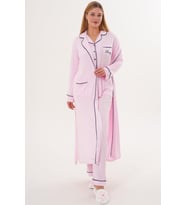 Mecit 6333 Pembe Kadın Sabahlıklı Boydan Düğmeli Pijama Takımı