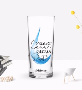 BK Gift Kişiye Özel Renkli Baskılı Dördüncü Cemre Tasarımlı Rakı Bardağı-1 (Beyaz)