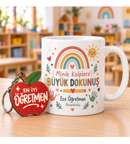 Öğretmenlere Özel İnci Beyazı Kupa Bardak Anahtarlık Hediyeli- 17
