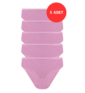 5'li Ekonomik Paket Kadın Fitilli Slip Külot 5 Renk Seçeneği (Pembe)