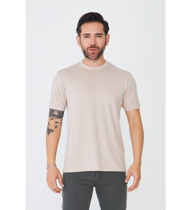 Bej Sıfır Yaka Basic Tişört
