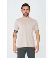 Bej Sıfır Yaka Basic Tişört