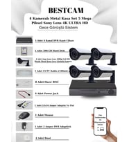 BESTCAM 4 Kameralı Metal Kasa Set 5 Mega Piksel Sony Lensli 4K Ultra HD Gece Görüşlü Sistem 500 GB Hard disk
