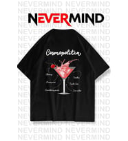 Kadın Oversize Pamuk Tişört - Cosmopolitan Kokteyl Desenli (Siyah)