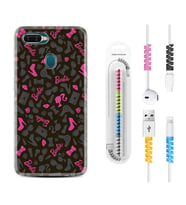 Oppo A5S A15 A16 A54 A55 A73 A74 Kılıf Kablo Koruma Spiral Silikon Barbie and Shoes 1413