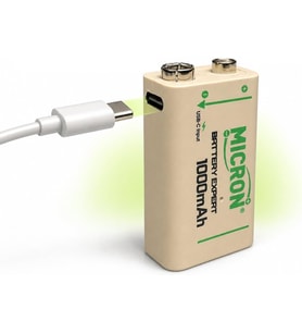 Şarj Edilebilir Lityum Pil 1000 Döngü USB Type-C Yassı Pil, 9V Pil
