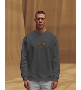 Erkek Minimal Bengal Kedi Logolu Bisiklet Yaka Sweatshirt – Basic & Günlük Stil (Füme)