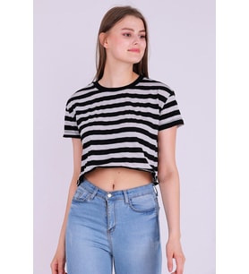 Basic Çizgili Crop Tshirt