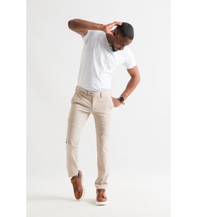 Ecer Slimfit Çizgili Yazlık İnce Gofre Kumaş Likralı Erkek Kumaş Pantolon (Krem)