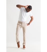 Ecer Slimfit Çizgili Yazlık İnce Gofre Kumaş Likralı Erkek Kumaş Pantolon (Krem)