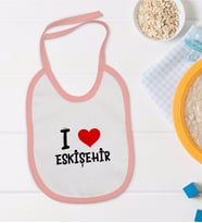 BK Kids I Love Eskişehir Tasarımlı Pembe Bebek Mama Önlüğü - Model 1
