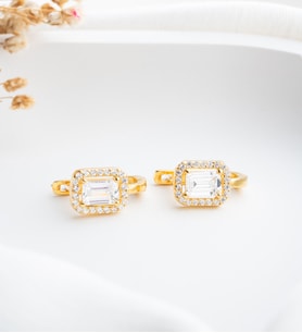 925 Ayar Gümüş Rodyum Kaplama Baget Taşlı Gold Küpe