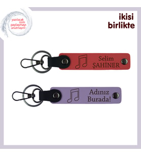 Playlist’ten Gelen Sevgiyi Simgeler, Notalı Hediyelik Deri Anahtarlık Seti, Nar Çiçeği-Mor Menekşe