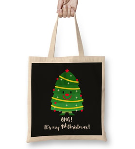 Yılbaşı Yeni Yıl Konseptli Omg Its My 1St Christmas Bez Çanta Uzun Saplı
