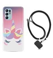 Oppo Reno 6 Kılıf Silikon Boyun Askılı İpli Desenli Silikon Sweety Unicorn 1737