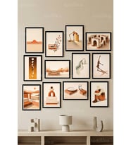 12 Parça Modern Retro Objects 2 Renk Seçenekli Çerçeve Görünümlü Tablo Seti