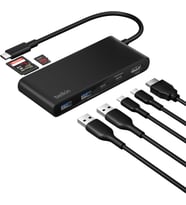 Belkin Usb-C Hub, 7 Portlu, 60 Hz’De 4K Hdmi Ekran Desteği, Sd Ve Microsd Yuvaları, 100W Güç İletimi
