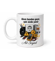 Elektrikçiye Hediye Priz Kablo Şartel Akım Temalı Baskılı Porselen Kupa Bardak
