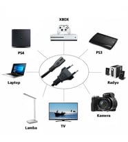 Radyo TV Laptop Teyp PS3 PS4 XBOX Lamba Kamera Adaptör Yazıcı Uyumlu Güç Kablosu 2 pin Kablo (Siyah)
