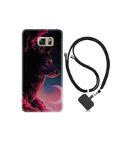 Samsung Galaxy Note 5 Kılıf Desenli Silikon Boyun Askılı Wolf And Moon 1380