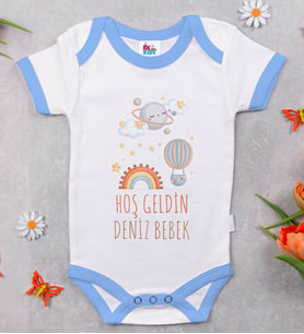 BK Kids İsimli Hoş Geldin Bebek Tasarımlı Mavi Bebek Body Zıbın-7