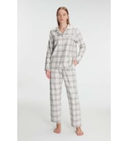 Kadın Gri Uzun Kollu Ekose Desenli Önden Düğmeli Pijama Takımı (Renksiz)
